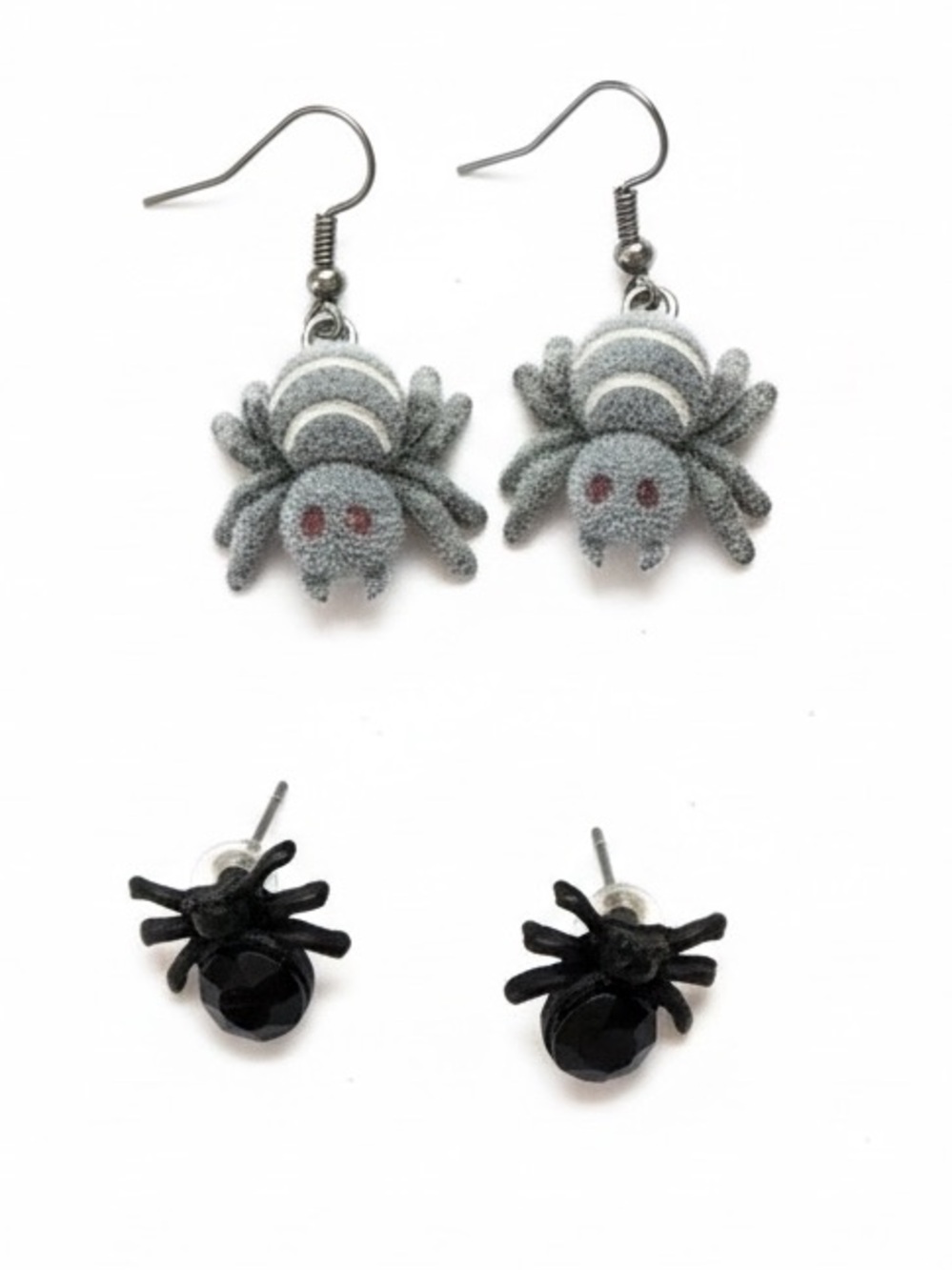 Spider Earring Bundle Halloween Costume Jewelry Fuzzy Dangle Black Stud Lot of 2